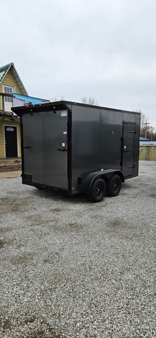 New 2026 Family Trailer 7x12 Tandem Axles Cargo / Enclosed Trailer-Screwless- Blackout Pkg-Rear Spoiler