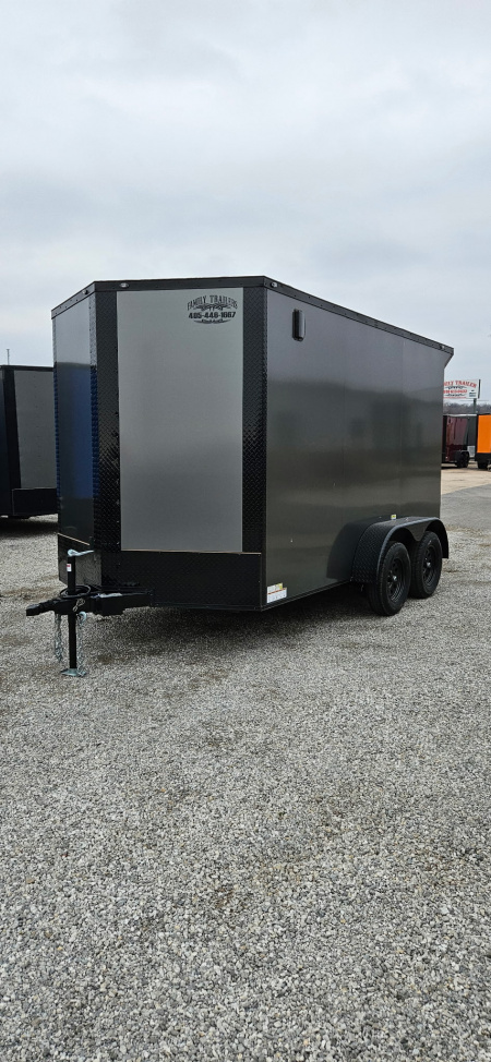 New 2026 Family Trailer 7x12 Tandem Axles Cargo / Enclosed Trailer-Screwless- Blackout Pkg-Rear Spoiler