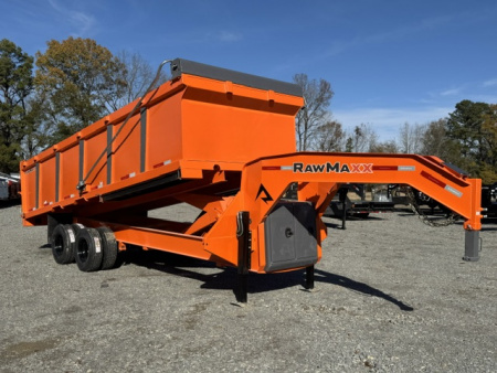 New 2026 RawMaxx HDX 102X20 GOOSENECK HIGH SIDE W/14 PLYS, HYDRAULIC JACKS, AND FLIP OVER TARP 24K GVWR TANDEM DUAL Dump Trailer Dump