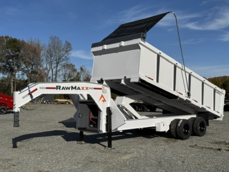 New 2026 RawMaxx HDX 102X20 GOOSENECK HIGH SIDE W/14 PLYS, HYDRAULIC JACKS, AND FLIP OVER TARP 25900K GVWR Dump Trailer