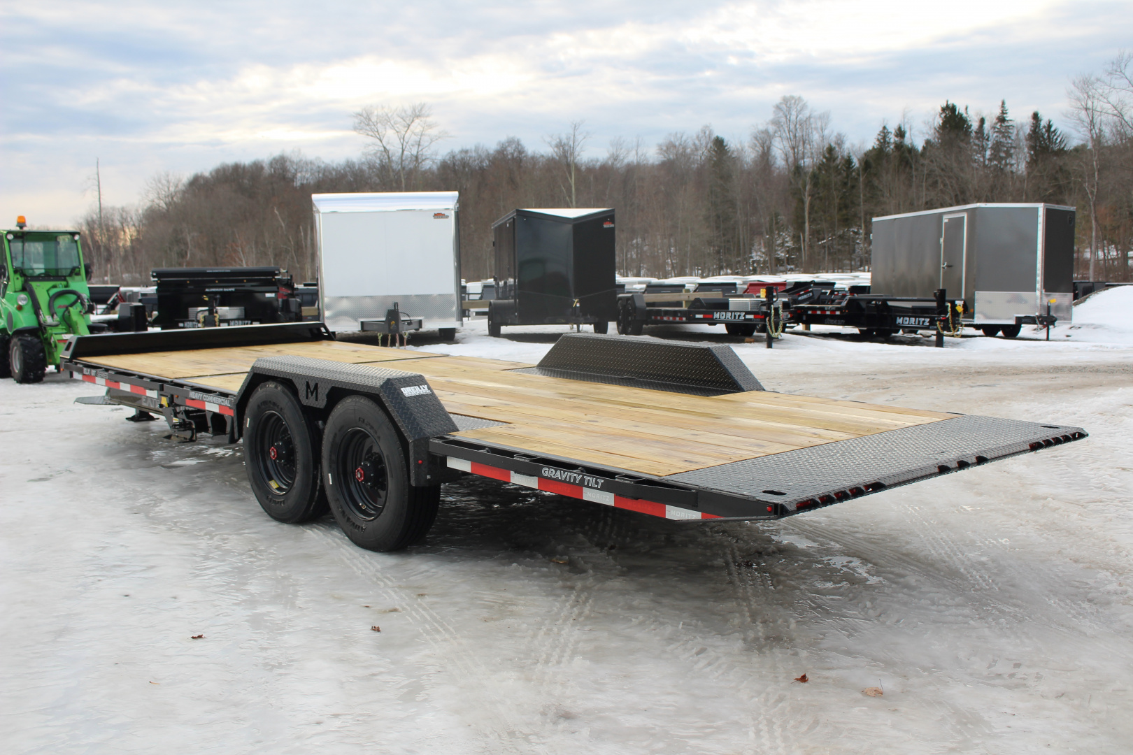 New 2026 Moritz 7' x 16' + 6' Low Pro - Gravity Tilt - Equipment Trailer - 25900# GVW