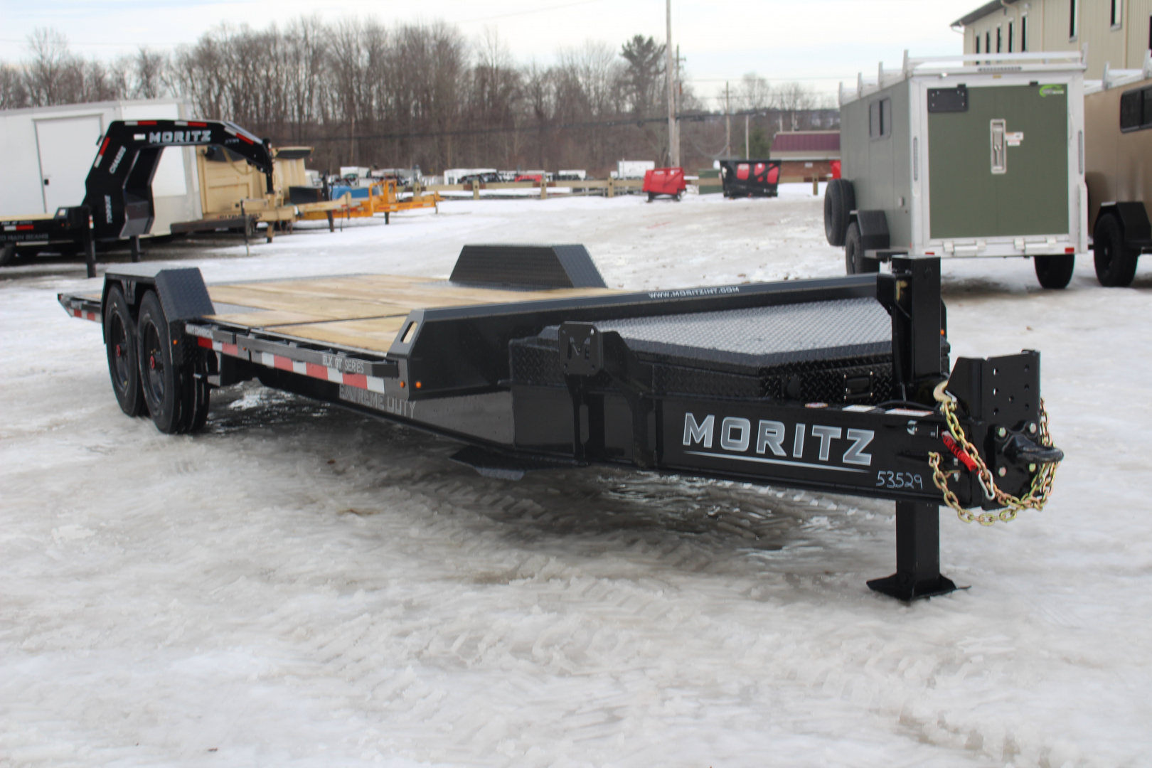 New 2026 Moritz 7' x 16' + 6' Low Pro - Gravity Tilt - Equipment Trailer - 25900# GVW