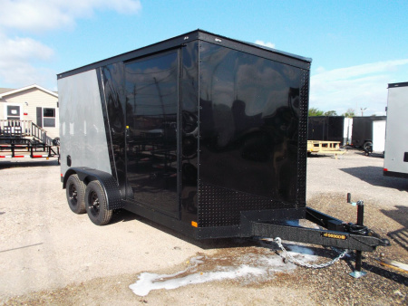 New 2025 Covered Wagon Trailers 7x14 Cargo Trailer / Enclosed Trailer / 6'6  Interior / Extra Wide Ramp / 48  Side Door / Black and Silver Slant Package / Black Out Package / V-Nose Cargo / Enclosed Trailer