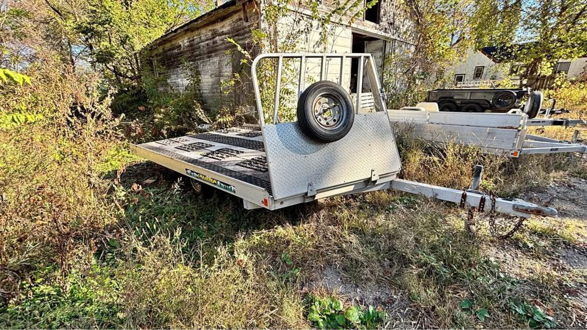 Used 2022 Aluma 8.5x12 Drive On/Off Open Snowmobile Trailer - 2 Place LOADED