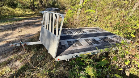 Used 2022 Aluma 8.5x12 Drive On/Off Open Snowmobile Trailer - 2 Place LOADED