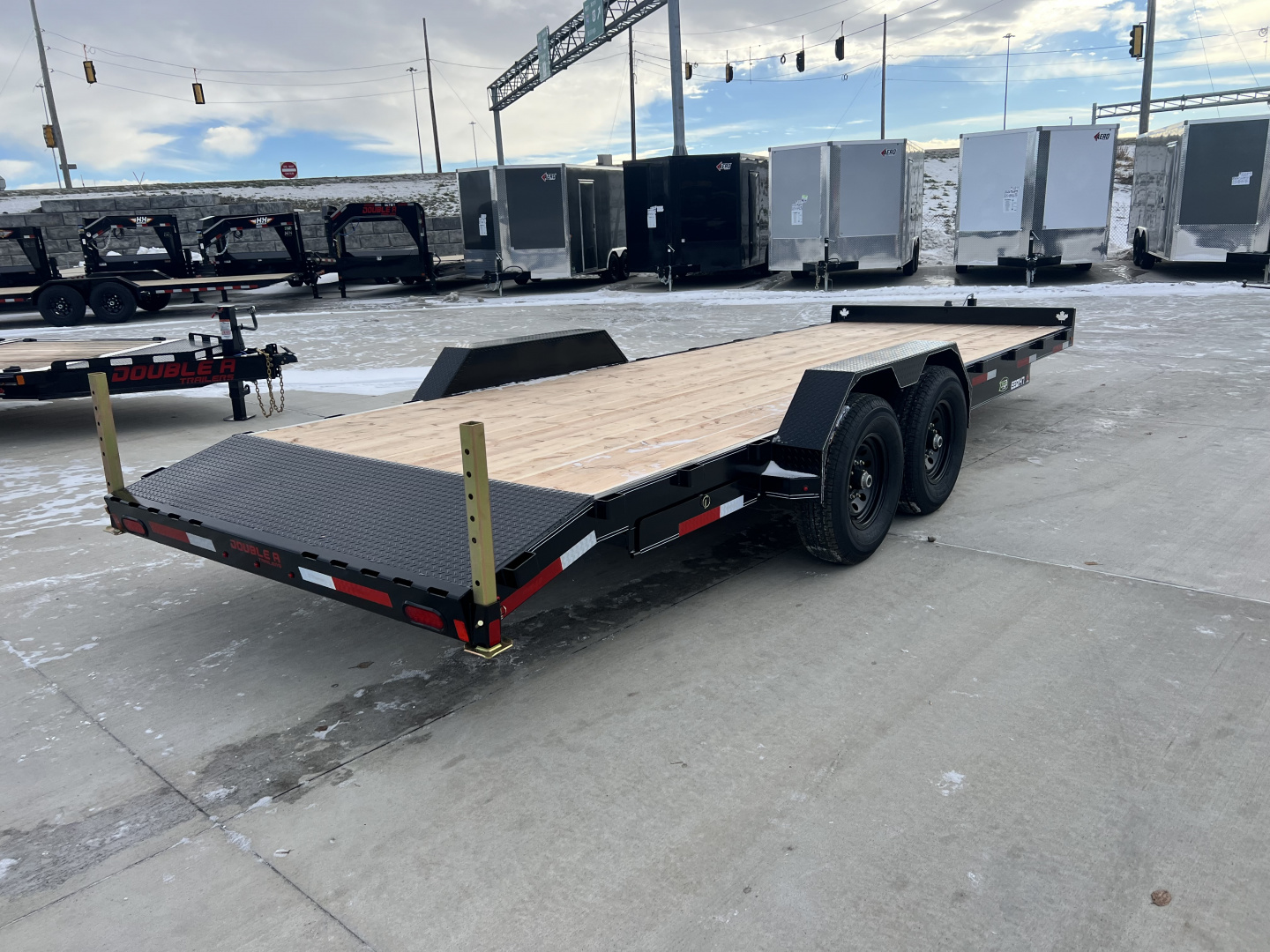 New NEW 2026 Double A 22’ flatbed Equipment Trailer 2-7000 lb axles=14K, dovetail, Slide In Ramps