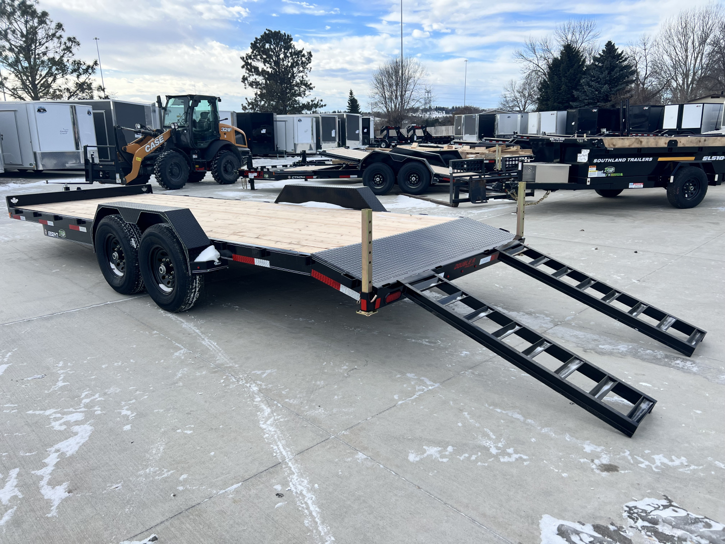 New NEW 2026 Double A 22’ flatbed Equipment Trailer 2-7000 lb axles=14K, dovetail, Slide In Ramps