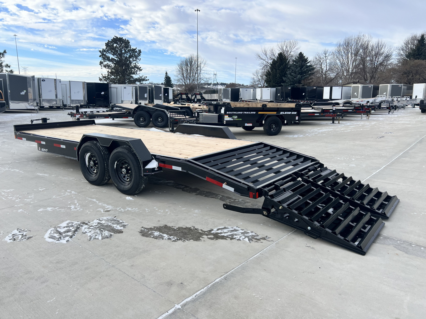 New NEW 2026 Double A 22’ flatbed Equipment Trailer 2-7000 lb axles=14K, dovetail, MONSTER Ramps