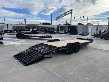 New NEW 2026 Double A 22’ flatbed Equipment Trailer 2-7000 lb axles=14K, dovetail, MONSTER Ramps