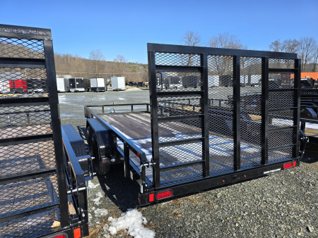 New 2025 Sure-Trac 7x18 7K Tube Top Utility Trailer- Fold Flat Reinforce Ladder Gate- Self Retaining Gate Pins- Spare Tire Carrier- LED Lighting