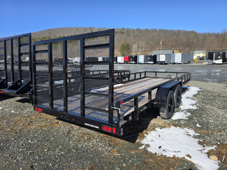 New 2025 Sure-Trac 7x20 7K Tube Top Utility Trailer- Lay Flat Reinforce Ladder Gate- Self Retaining Gate Pins- Spare Tire Carrier- LED Lighting