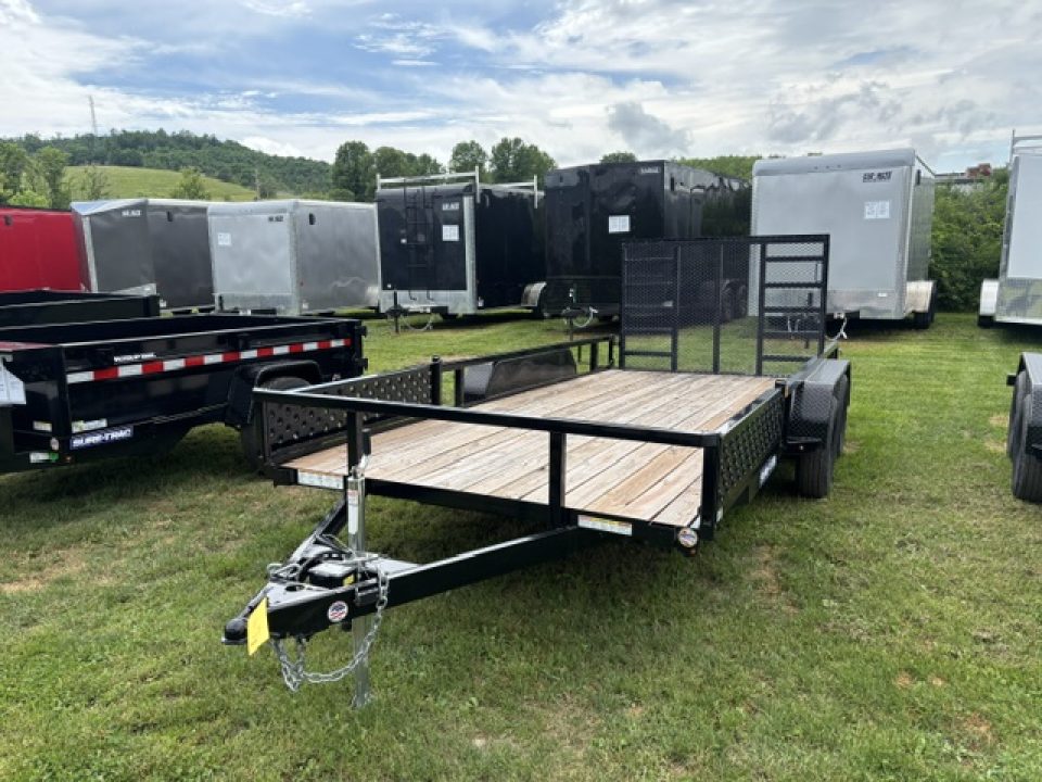 New 2026 Sure-Trac 7x16 7K ATV Tube Top Utility Trailer- Fold Flat Reinforced Ladder Gate- Self Retaining Gate Pins- Spare Tire Carrier- Front Ramps Useable on Either Side- Pressure Treated Decking