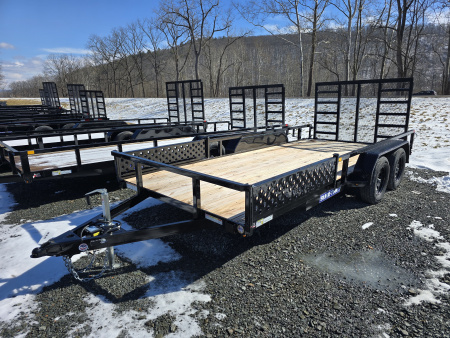 New 2026 Sure-Trac 7x16 7K ATV Tube Top Utility Trailer- Fold Flat Reinforced Ladder Gate- Self Retaining Gate Pins- Spare Tire Carrier- Front Ramps Useable on Either Side- Pressure Treated Decking
