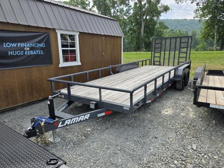 New 2026 Lamar Trailers 7 x 20+2 10k Pipe Top Utility- Bumper Pull- Spare Tire Carrier- Contractor Gate- Beavertail- LED Lighting- D-Ring Tie Downs- Adjustable Coupler- 7K Drop Leg Jack