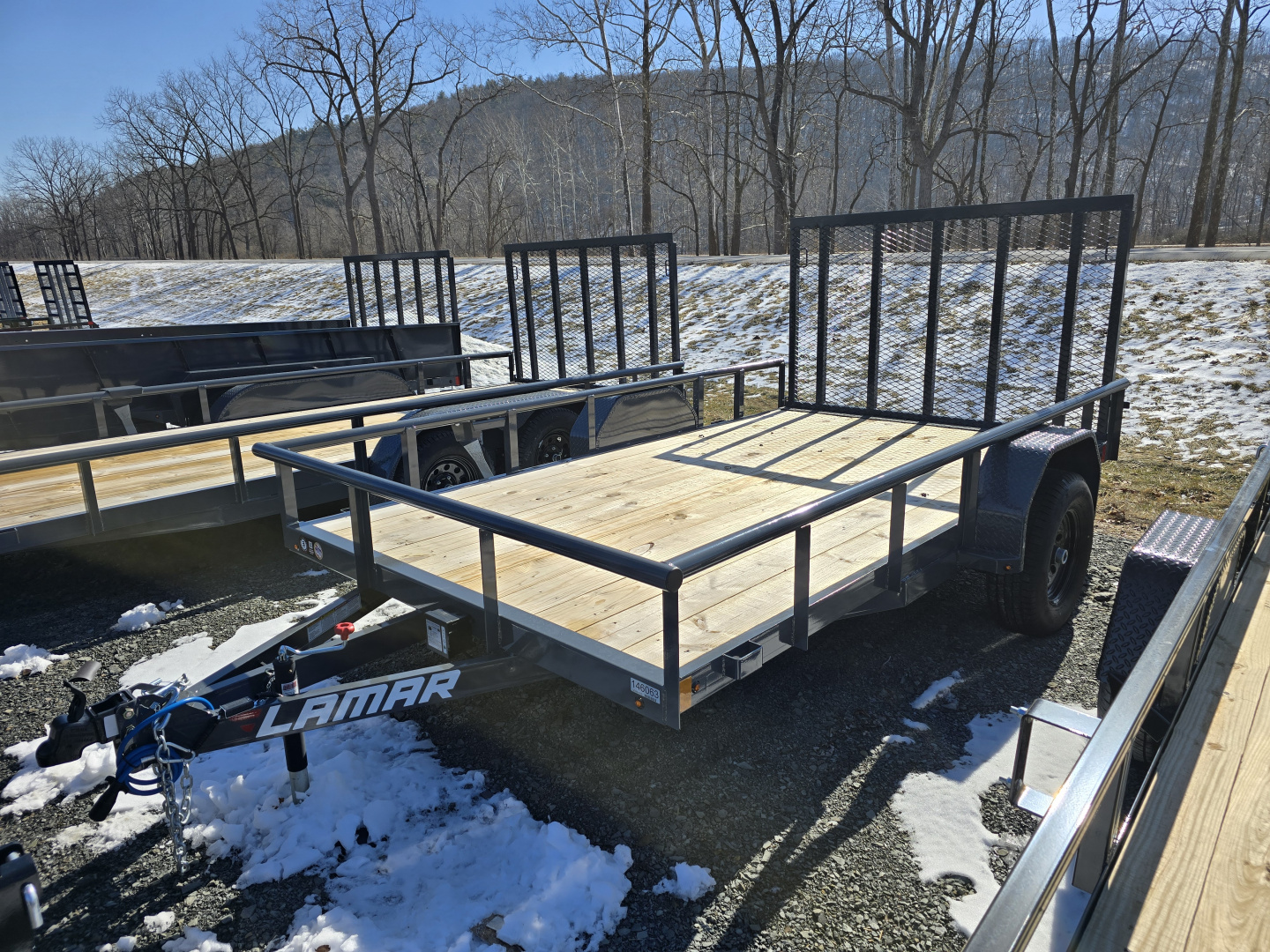 New 2026 Lamar Trailers 7x12 3K Pipe Top Utility Trailer- Lay Flat Gate- Spare Tre Carrier- LED Lights