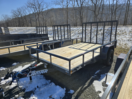 New 2026 Lamar Trailers 7x12 3K Pipe Top Utility Trailer- Lay Flat Gate- Spare Tre Carrier- LED Lights