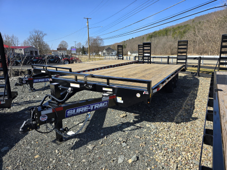 New 2026 Sure-Trac 8.5x18+4 15K Standard Duty Deckover Trailer- Stand Up Ramps with Adjustable Support Legs- HD Tube Bulkhead- 4' Beavertail