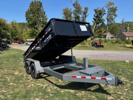 New 2026 BWISE DLP714DIIWP Dump Trailer * 7X14 15.4K * LOW PROFILE * BLACK/GREY FRAME * 3-WAY GATE *