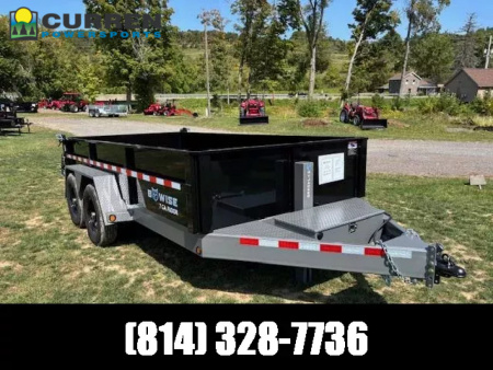New 2026 BWISE DLP714DIIWP Dump Trailer * 7X14 15.4K * LOW PROFILE * BLACK/GREY FRAME * 3-WAY GATE *