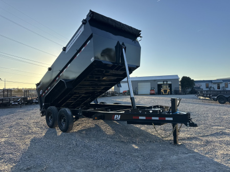 New 2026 PJ Trailers 7X14 DT1 15.4K Low Pro Telescopic Dump Trailer w/ 4' Sides