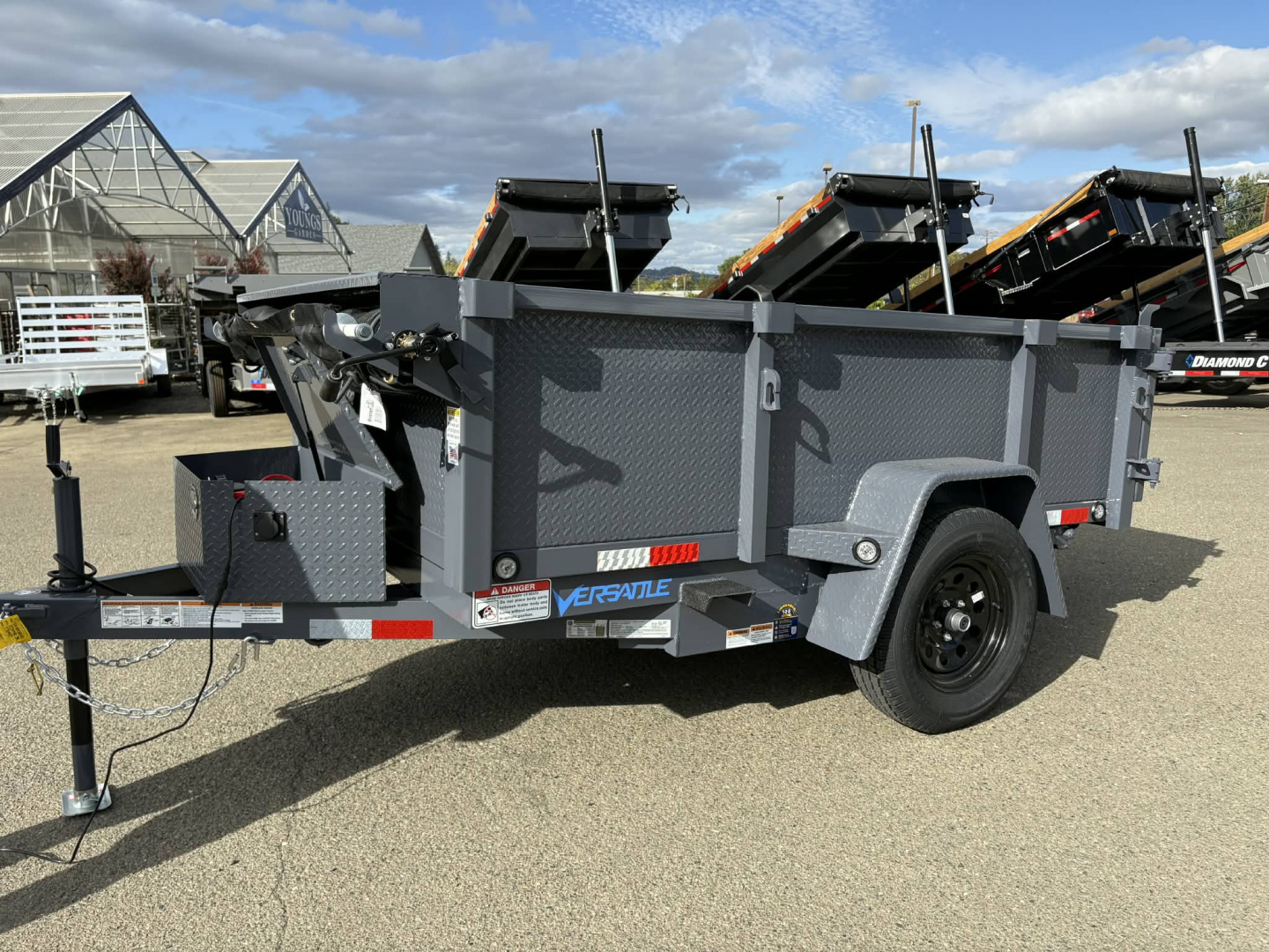 New MINI DUMP 2026 Versatile PTM58 5' X 8' 3500# SINGLE AXLE TRAILER GRAY
