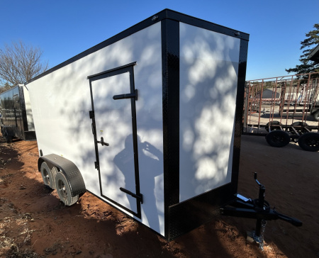 New 2026 Family Trailer 7x14 Tandem Axles Cargo / Enclosed Trailer-Screwless Exterior-Blackout Pkg-Rear Spoiler