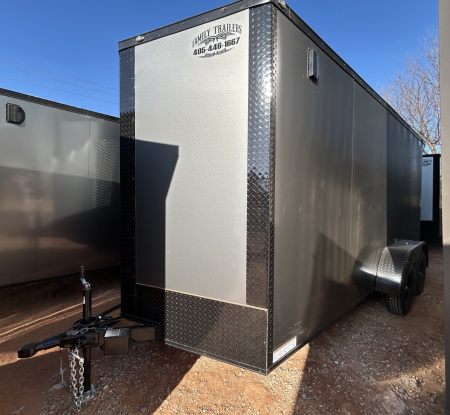 New 2026 Family Trailer 7x16 Tandem Axles Cargo / Enclosed Trailer-Screwless Exterior-Blackout Pkg-Rear Spoiler