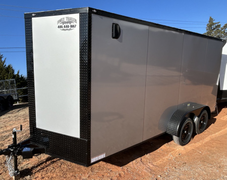 New 2026 Family Trailer 7x16 Tandem Axles Cargo / Enclosed Trailer-Screwless Exterior-Blackout Pkg-Rear Spoiler