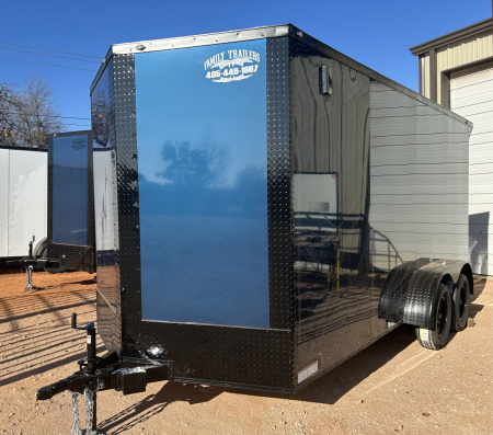New 2026 Family Trailer 7x16 Tandem Axles Cargo / Enclosed Trailer-Screwless Exterior-Blackout Pkg-Rear Spoiler