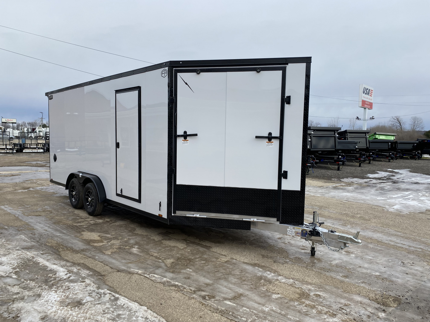 New 2026 Lightning Trailers 7.5X23 Aluminum 3-Place w/7ft Height Radar Pkg & Black Out Pkg Snowmobile Trailer