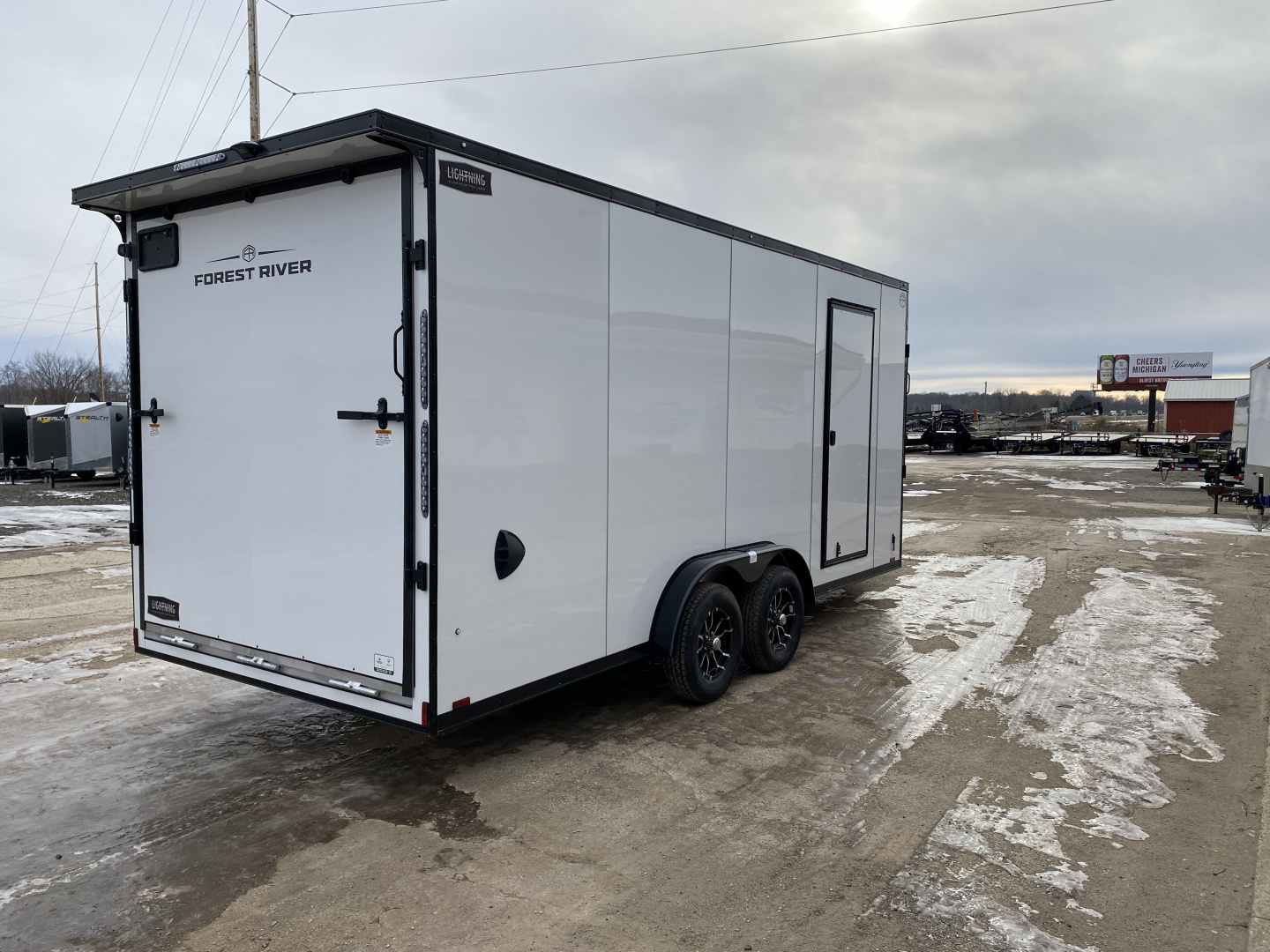New 2026 Lightning Trailers 7.5X23 Aluminum 3-Place w/7ft Height Radar Pkg & Black Out Pkg Snowmobile Trailer