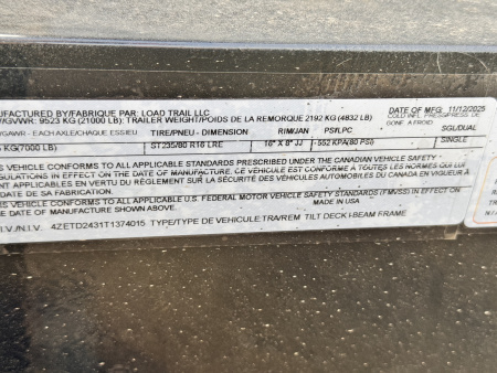 New 2026 Load Trail 7-HD24 Triple Axle Tilt Deck I-beam Equipment Hauler 21K GVWR