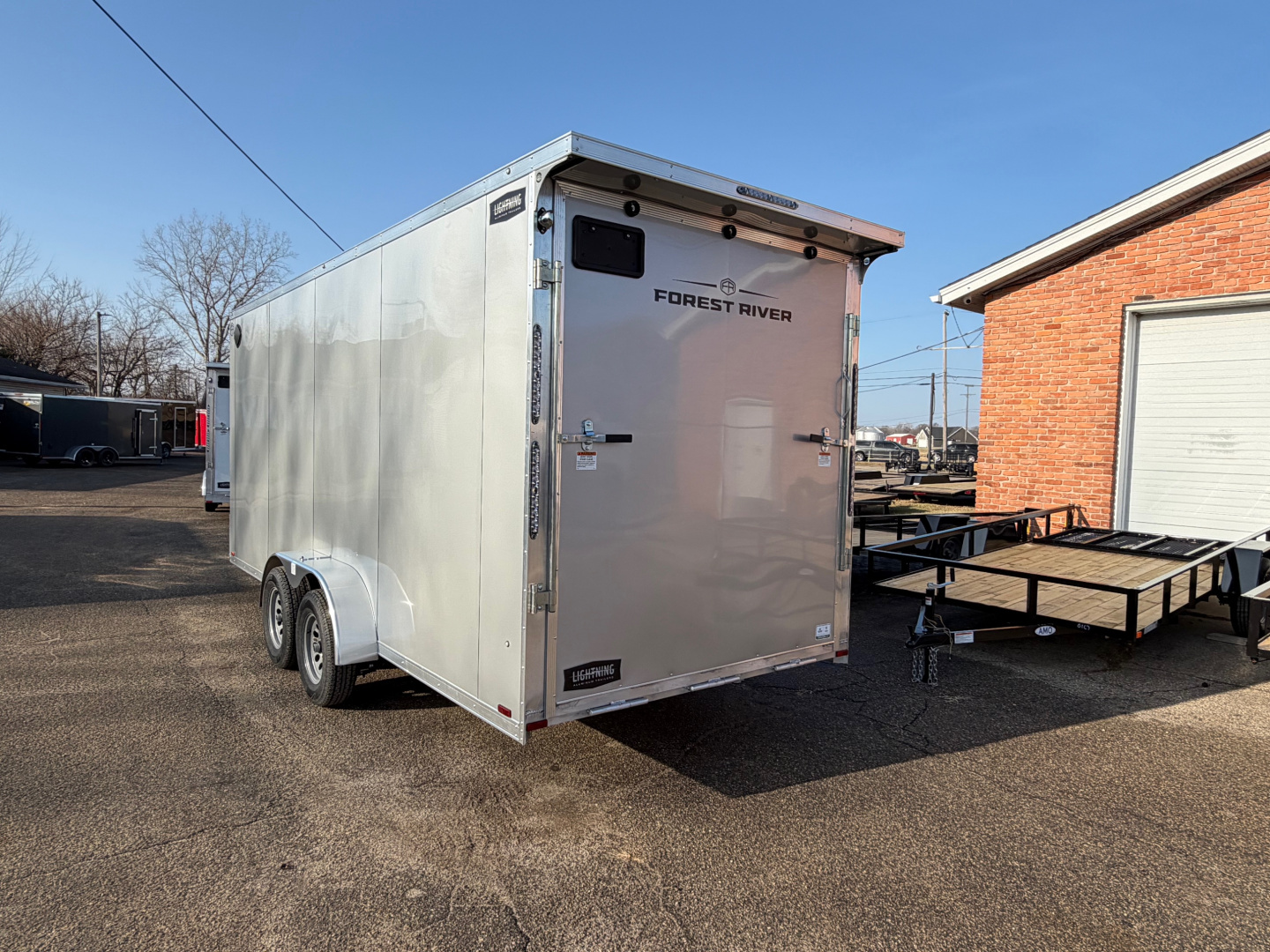 New 2026 7 X 23 Lightning Place Enclosed Snowmobile Trailer with 7ft Interior - Plain Model with Aluminum Rims