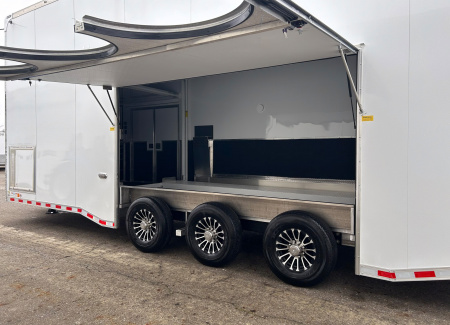 New 2026 Haulmark 28 FT EDGE ALUMINUM STACKER TRAILER W/ ESCAPE DOOR AND AWNINGS