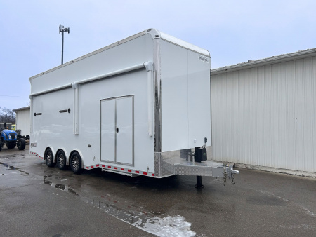 New 2026 Haulmark 28 FT EDGE ALUMINUM STACKER TRAILER W/ ESCAPE DOOR AND AWNINGS