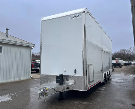 New 2026 Haulmark 28 FT EDGE ALUMINUM STACKER TRAILER W/ ESCAPE DOOR AND AWNINGS
