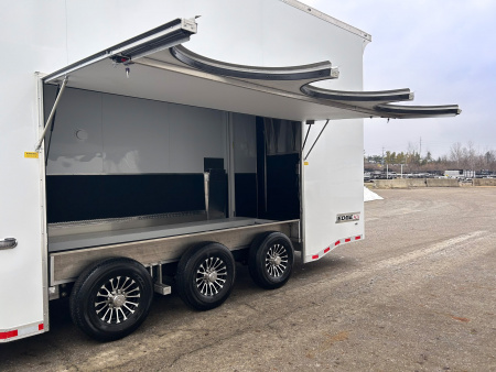 New 2026 Haulmark 28 FT EDGE ALUMINUM STACKER TRAILER W/ ESCAPE DOOR AND AWNINGS