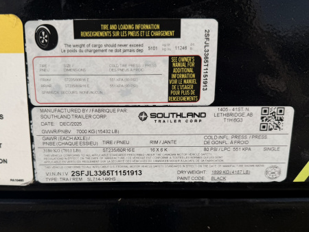 New 2026 Southland Trailers 7-14-4H Dump 7K Axles