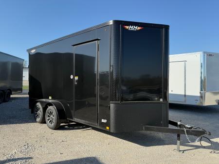 New 2026 H&H Blackout 7'x14' 7k Flat Top V-Nose Enclosed Cargo Trailer