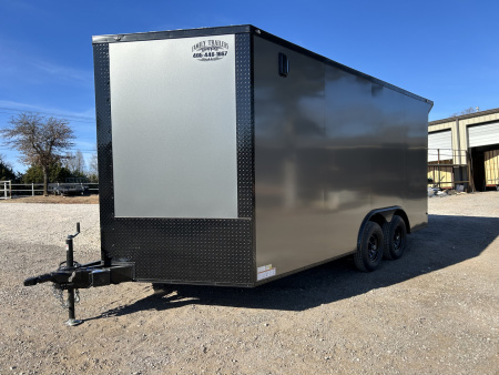 New 2026 Family Trailer 8.5x16 Tandem Axles Cargo / Enclosed Trailer-Screwless Exterior-Blackout Pkg.-Rear Spoiler w/ Lioghts