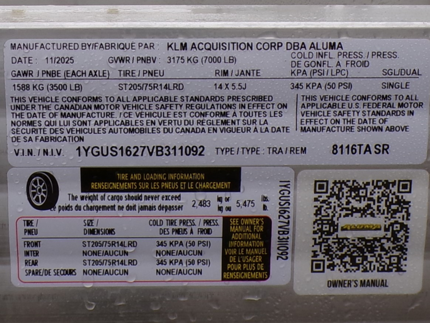 New 2027 Aluma 8116 TA - SR Utility Trailer