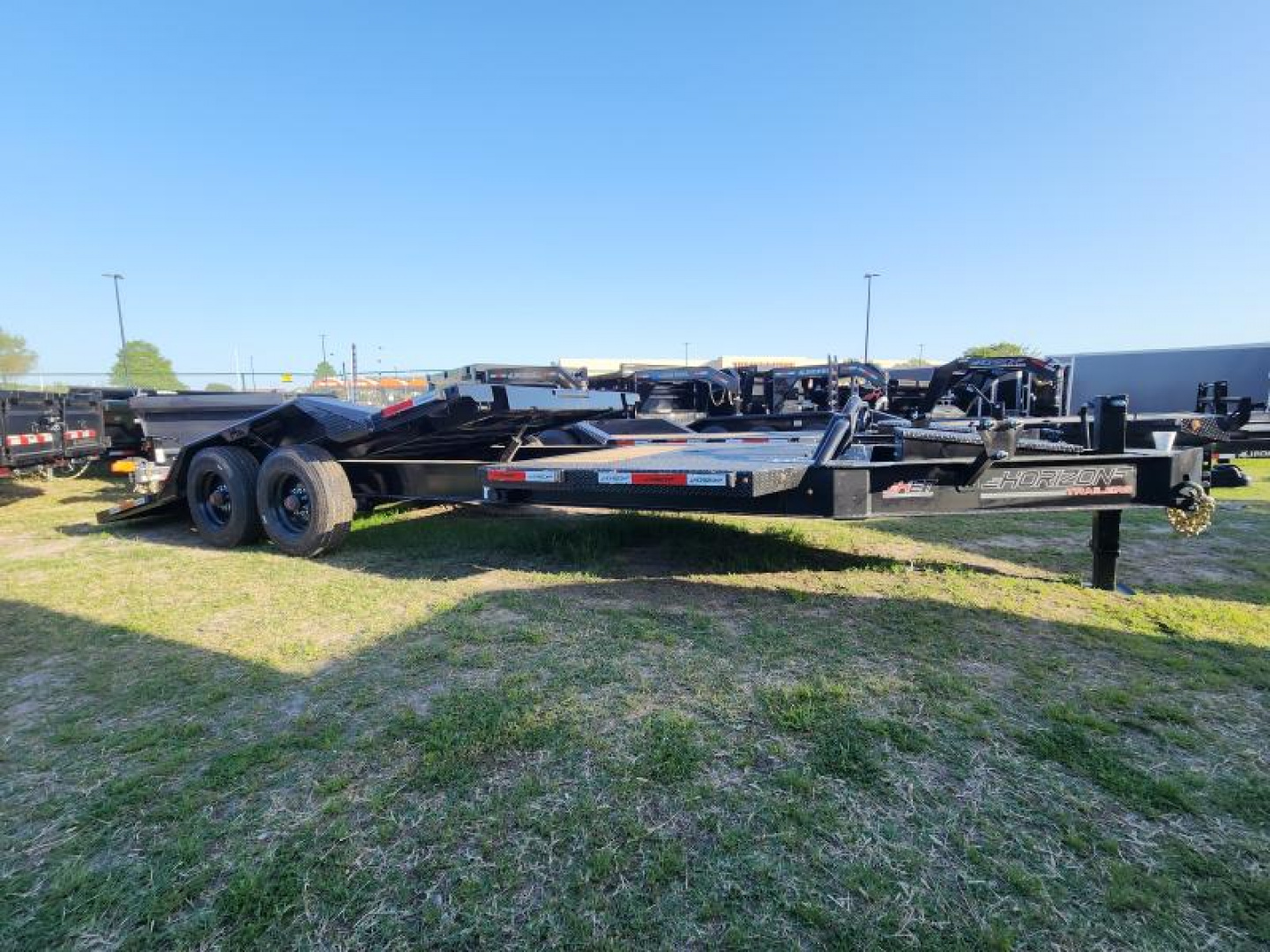 New 2025 Horizon Trailers 22'x102" Drive Over Fenders Tilt Gravity With 21k Gvwr With 10k Axles Super Single Wheel Stationary Deck Tool Box in Deck Pipe Top Front Shield HETBP-22' 10K Equipment Trailer