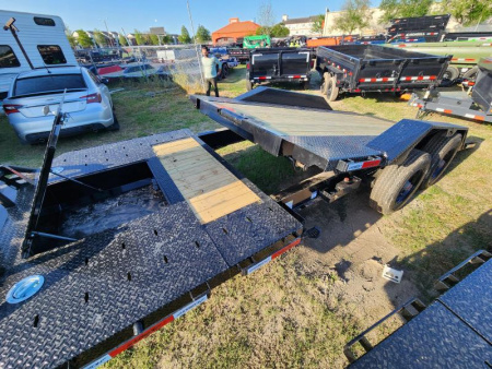 New 2025 Horizon Trailers 22'x102" Drive Over Fenders Tilt Gravity With 21k Gvwr With 10k Axles Super Single Wheel Stationary Deck Tool Box in Deck Pipe Top Front Shield HETBP-22' 10K Equipment Trailer