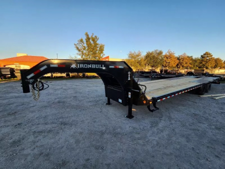 New 2026 Iron Bull FLG0232102 Flatbed Trailer 32' Gooseneck (27+5) Rampage Ramps