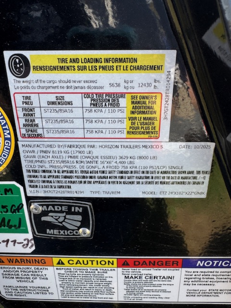 New 2026 Horizon Trailers ETZ 24' Gooseneck 8K Equipment Trailer