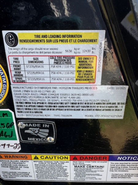 New 2026 Horizon Trailers ETZ 24' Gooseneck 8K Equipment Trailer