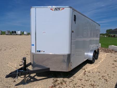 New 2026 H&H 7 x 16 x 6' 6  White, Flat Top V-Nose Enclosed Cargo with 7K GVWR, Barn Doors, and Drop Leg Removeable Jack