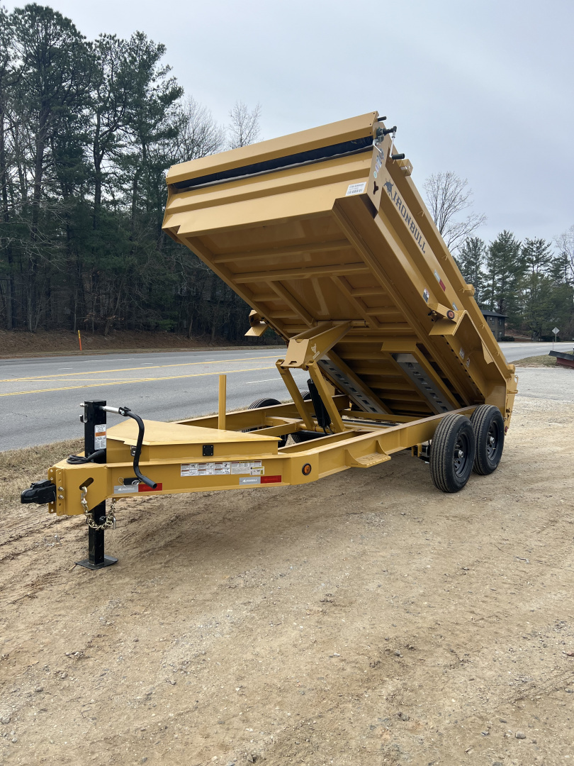 New 2026 Iron Bull Dump Trailer / DWB Series / 83" Wide x 14' Long / 2-7,000# Electric Brake Axles / Tarp / Aluminum Ramps / Combo Rear Gate / Yellow Powder Coat