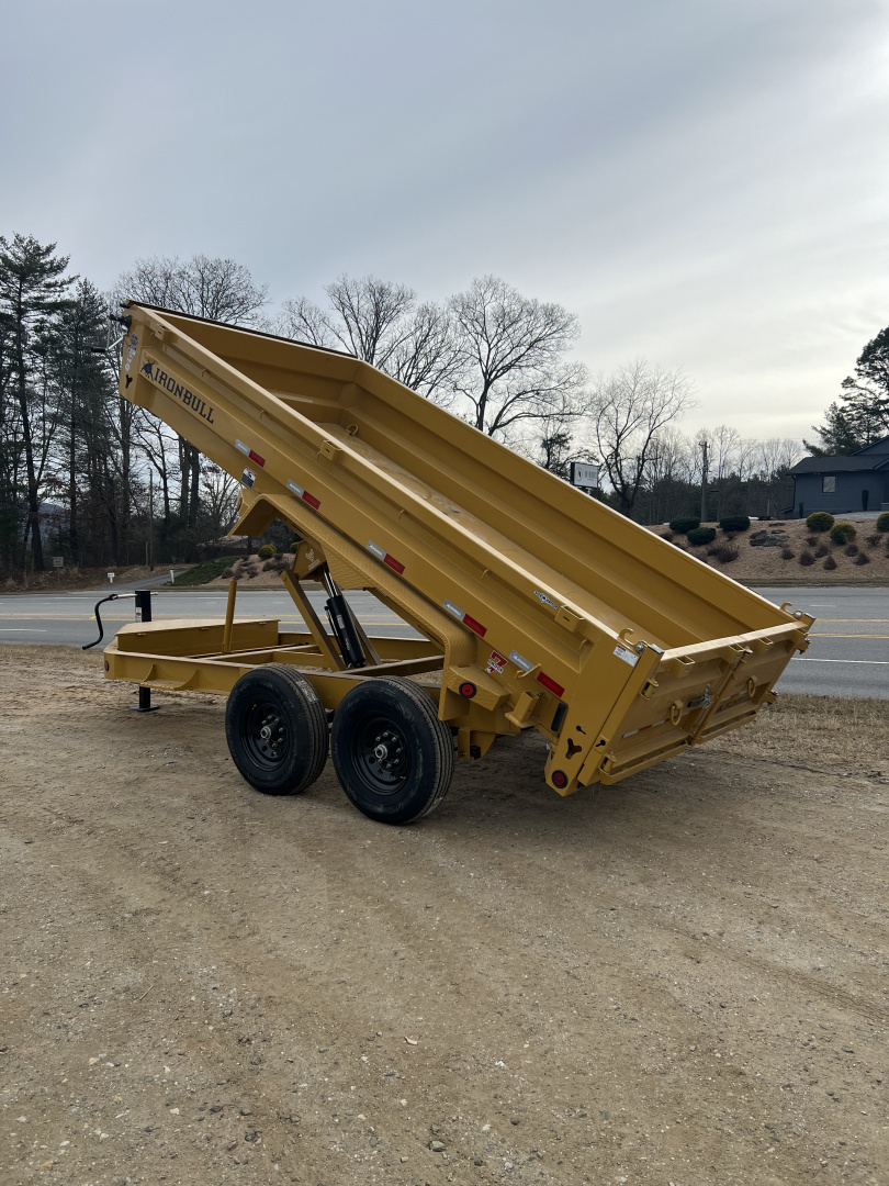 New 2026 Iron Bull Dump Trailer / DWB Series / 83" Wide x 14' Long / 2-7,000# Electric Brake Axles / Tarp / Aluminum Ramps / Combo Rear Gate / Yellow Powder Coat