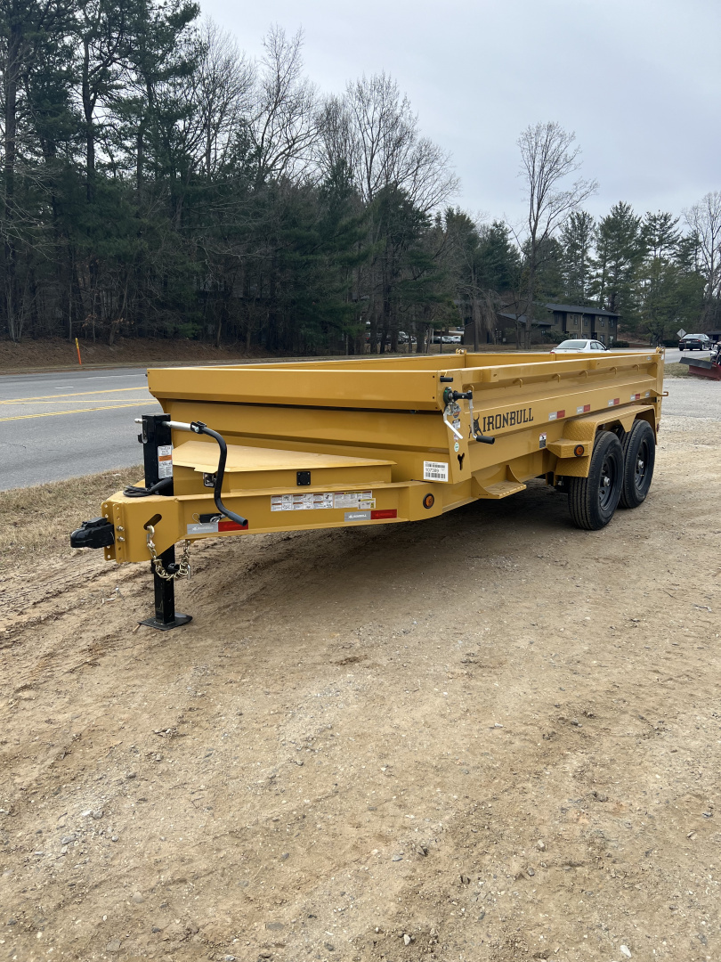 New 2026 Iron Bull Dump Trailer / DWB Series / 83" Wide x 14' Long / 2-7,000# Electric Brake Axles / Tarp / Aluminum Ramps / Combo Rear Gate / Yellow Powder Coat